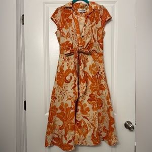 - Donna Ricco New York Orange White Sleeveless Floral Button Down Dress Si…